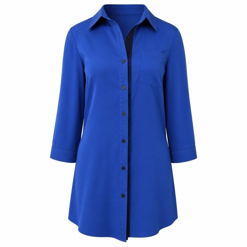 Lafayette 148 New York Royal Blue Button Down Tunic Shirt Size 8 Pockets